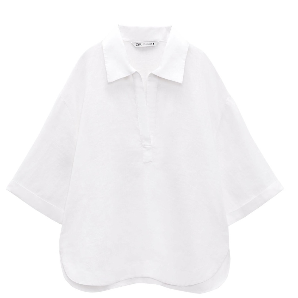 NWOT Zara 100% Linen Polo Collar Blouse